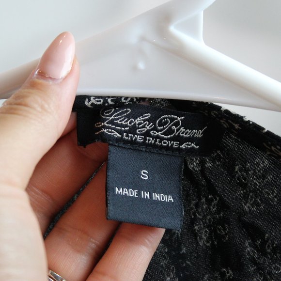 Lucky Brand Black Boho Print Beaded Tunic Blouse Top - Picture 8 of 8